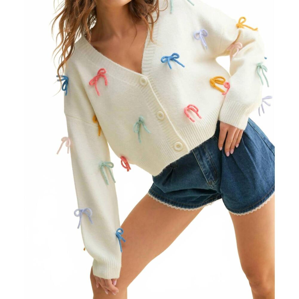 NEW CLOUD TEN colorful bow cardigan in ivory